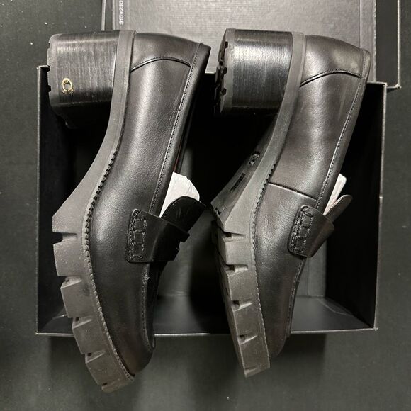 New Coach Colleen Black Leather Platform Loafers 9 - Picture 3 of 7
